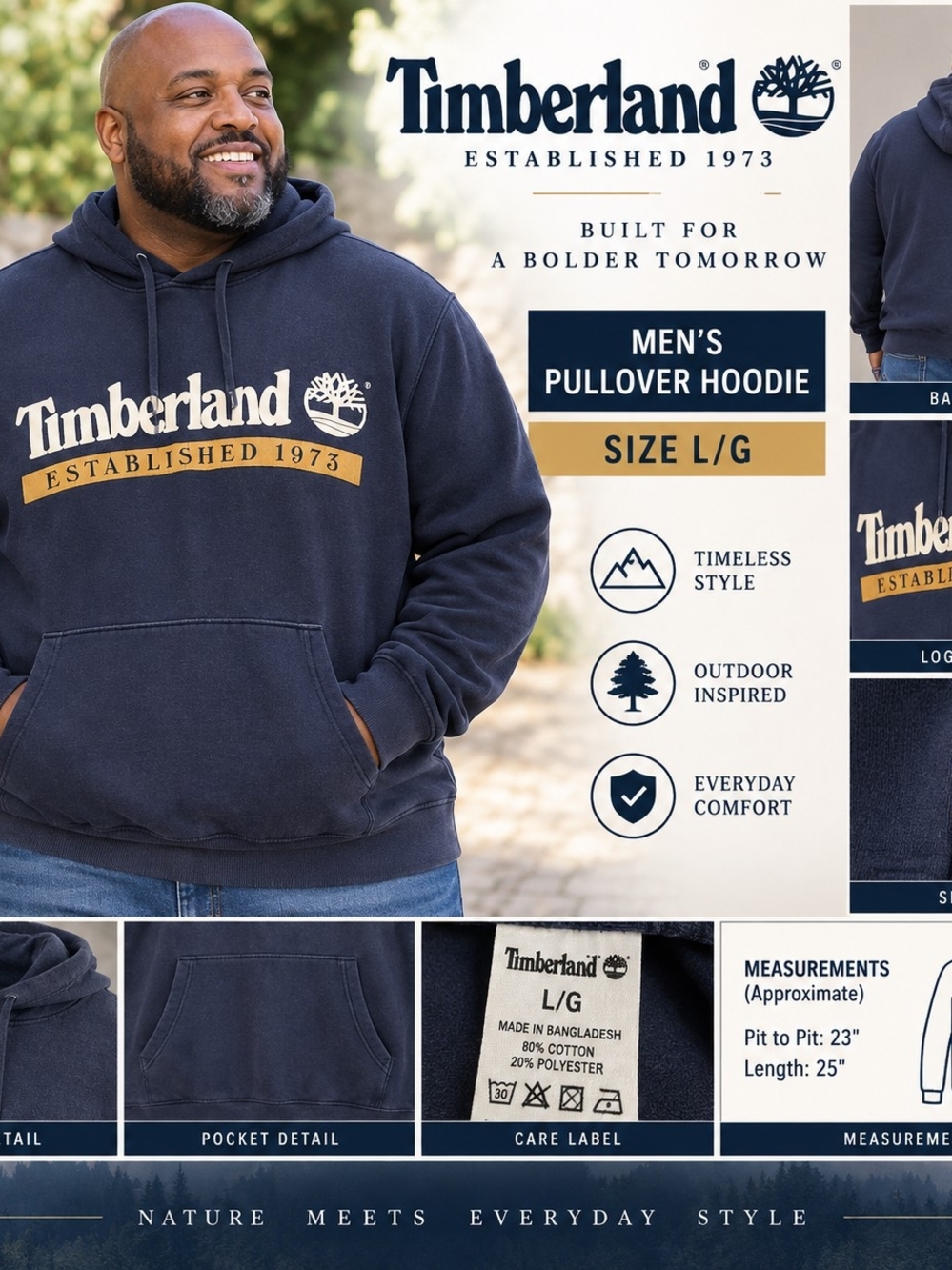 Timberland Men’s Logo Pullover Hoodie – Size L/G